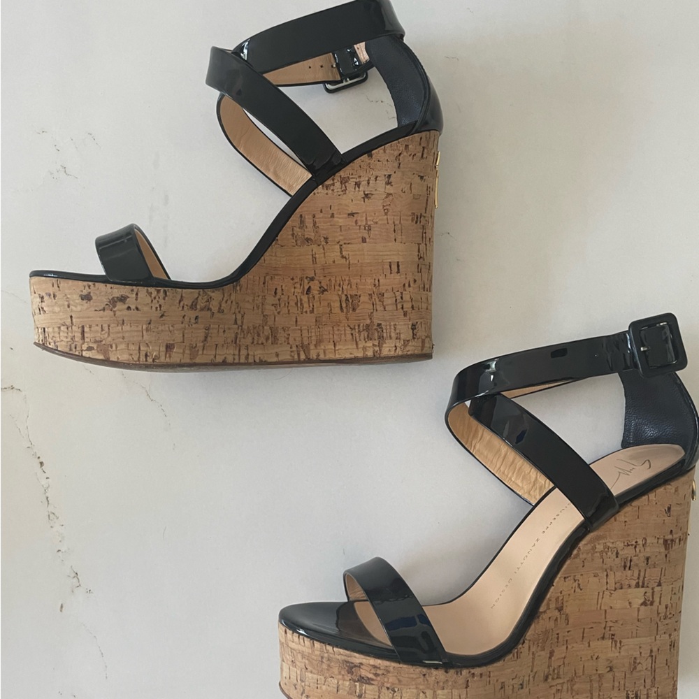 Giuseppe Zanotti Black Patent Leather Platform Wedge Sandal